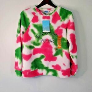 Rockin' Around Christmas Women M "Holiday Vibes" Fleece Festive Y2K Pullover NWT